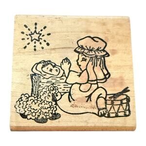 Colorado Stamp Company Praying Baby Manger Rubber Stamp